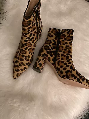 J Crew Womens Brown Ankle Boot Leopard PrintCalf Hair Women's Size 9 • $89.99