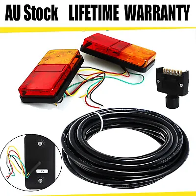 LED Trailer Light Stop Indicator Reverse WITH 8m 5 Core Cable 7 Pin Flat Plug AU • $38.99