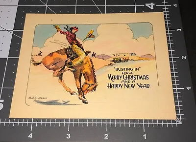 Vintage 1930s WESTERN Woman BRONCO Horse Rider Christmas Card Art J.R. Willis • $14.95