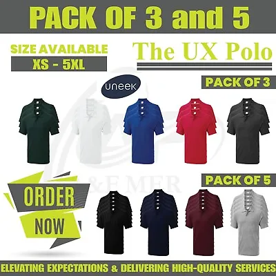 Pack 5 & 3 Uneek UX Polo Shirt Plain Short Sleeve Casual Poly Cotton Unisex UX1 • £18.99