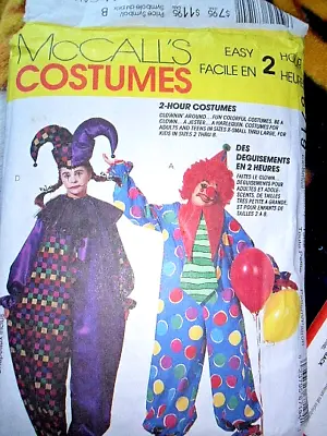 Vintage Uncut McCall's  Clown & Jester Costume  Pattern 6719 Small-Easy 2 Hour • $4.50