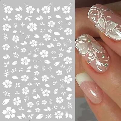 Nail Art Stickers Transfers Decals White Spring Flowers Fern Daisy Leaf (F725) • £2.85