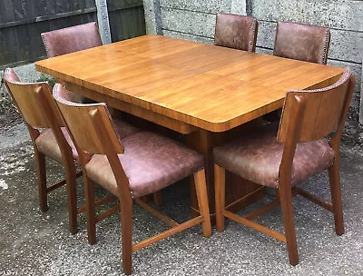 Amazing Art Deco Walnut  Extending Dining Table & 6 Leather Chairs We Deliver • £2285