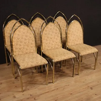 Six Chairs Furniture Seats Armchairs Design In Gilded Metal Living Room Vintage • $4750