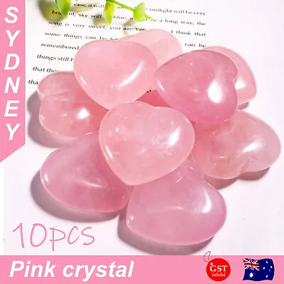 10X Heart Shaped Natural Rose Quartz Crystal Palm Healing Love Gemstone Pink AU • $10.53
