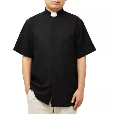 Men Clergy Shirt With Tab Collar Clerical Minister Priest Shirt Pastor Blouse • $24.99