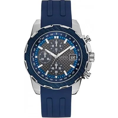 Guess Men's Chronograph Quartz Blue Silicone Strap Analog W1047G2 Watch • $80.16