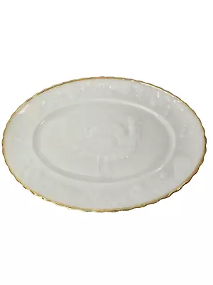 Vintage Anchor Hocking Turkey Serving Platter Milk Glass With Gold Trim-15.5   • $28.99