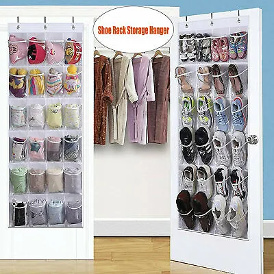24 Pocket Hanging Shoe Holder Over Door Storage Box Closet Organizer Rack Hanger • £5.99