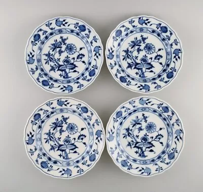 Four Antique Meissen Blue Onion Dinner Plates In Hand-painted Porcelain. • $400
