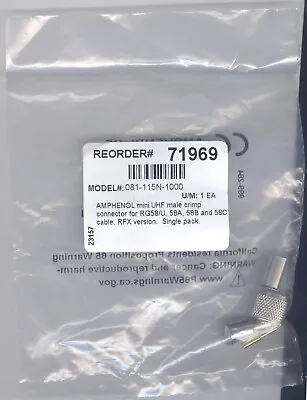 Pair Of Amphenol RF Connector 081-115N-1000 Mini UHF Male Crimp For RG58 NOS • $6.25