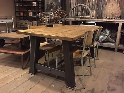 Rustic Industrial Reclaimed Metal Box Leg A Frame Dining Table Steampunk • £495