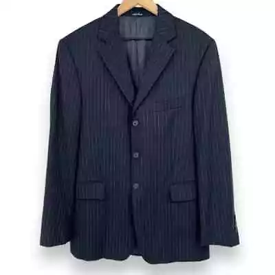 J. Crew Mens Black Grey Pinstripe Wool 3 Button Sports Coat Jacket Blazer  42L • $44.98