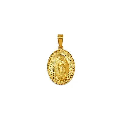 Virgin Mary Miraculous Medal Lady Of Guadalupe Oval Pendant Solid 14K Real Gold • $120