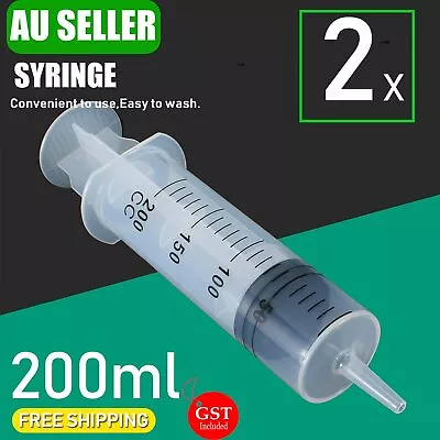 2x 200ml Plastic Large Syringe Luer Measuring Nutrient Fit For Lab Kitchen Tool • $15.99