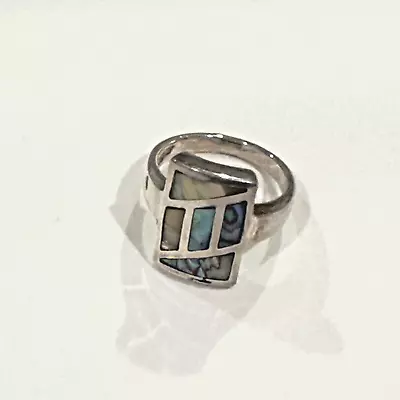 Solid Sterling Silver Abalone Ring Pretty Mosaic Abalone Inlay Size 5.5 • $14.39