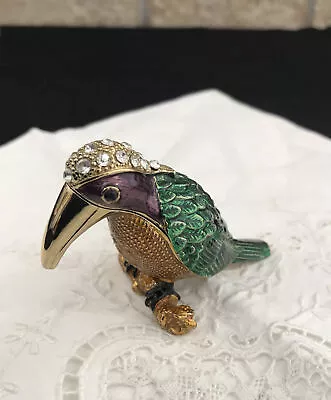 Jeweled Trinket Hinged Box Jeweled Toucan Bird On Branch • $22.49