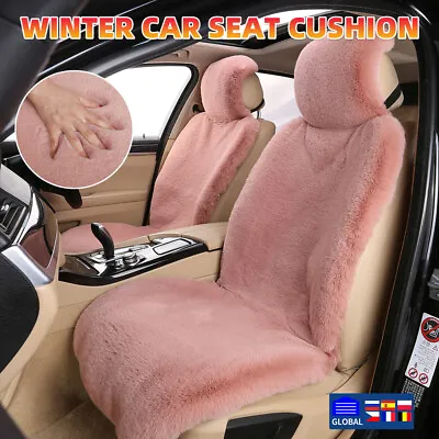 $53.28 • Buy Sheepskin Car Seat Covers Universal Winter Warm Fur Front Seat Bottom Cushions