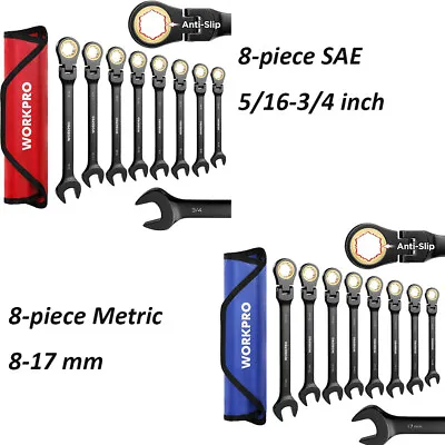 WORKPRO Ratcheting Combination Wrench Set 8-piece Flex-Head Anti-Slip Wrench Set • $100.99