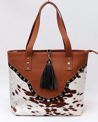 100% Cowhide Leather Shoulder Out Going Tote Bag With Studs For Women  LHB-9625 • $0.99