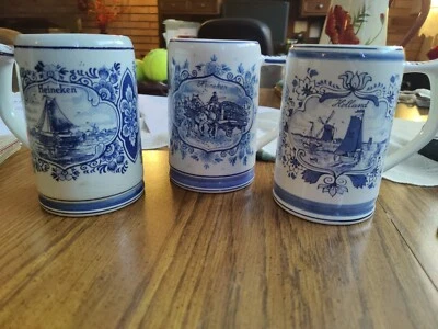 $14.90 • Buy  Vtg Heineken Hand Painted Ship & Windmill Delft Blue Stein Mug Made In Holland