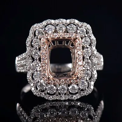 Art Deco Custom Emerald Cut 9x7mm Natural Diamond Women Ring Semi Mount 14K Gold • $1199