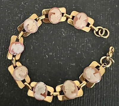 Vintage Shell Cameo Bracelet Approx. 7.5 Inches From Naples Italy   Gold Plated • $175