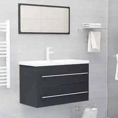 2pcs Bathroom Cabinet Set Mirror Wall Hung Mount Sink Basin Vanity Storage Grey • $93.26