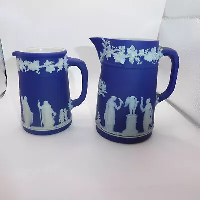 2 Wedgwood Dark Blue Cobalt Jasperware Creamers Pitchers Grapevine Neoclassical • $34