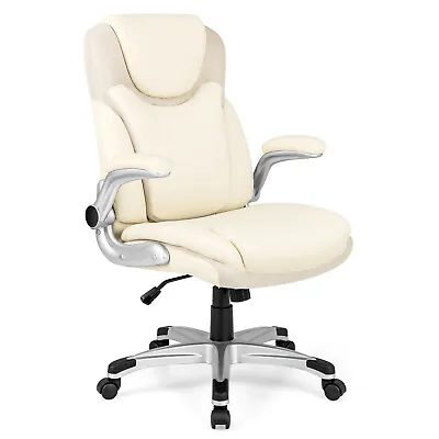 Executive Office Chair Ergonomic PU Leather Seat White • $169.95