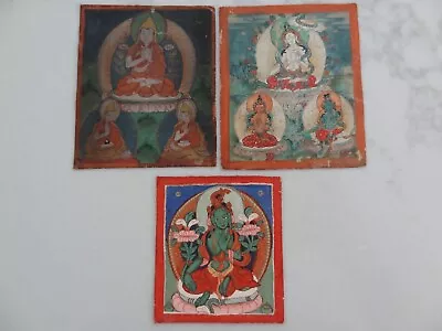 ANTIQUE MONGOLIAN BUDDHIST SMALL THANGKA  PAINTINGS TSAKLI  3 Pc • $199.99