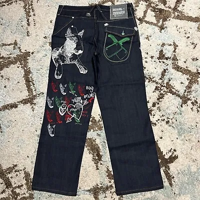 Vintage Artful Dodger British Fighting Dogs Embroidered Jeans 36x32 Baggy Y2K  • $200