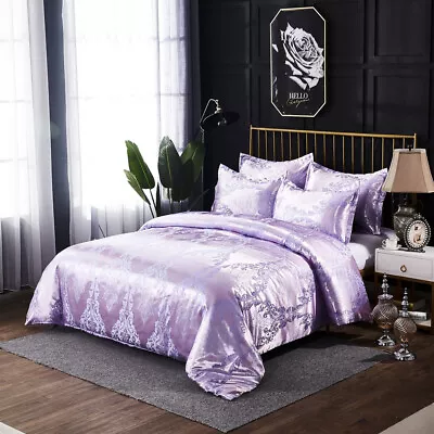 Luxury Jacquard Doona Duvet Cover Comforter Cover King Queen Purple • $83.68