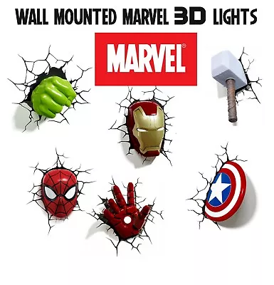 Marvel 3D Wall Light  Spider-man Hulk Iron Man Captain America Thor • £24.99