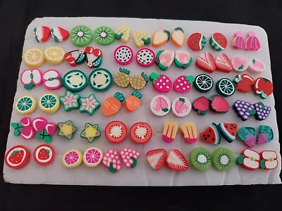 A Fun Set Of 36 Polymer Clay FRUIT Earrings - Plastic Backs And Stems SUMMER FUN • $12