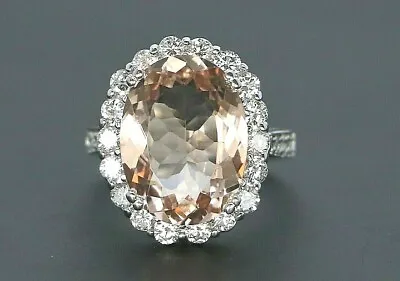 $6550 14K White Gold Faceted Oval Pink Morganite Round Diamond Cocktail Ring 7  • $2200