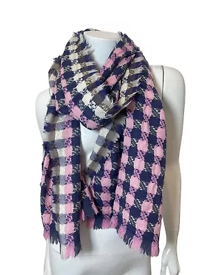 EPICE Wool Check Scarf In Blue/Pink/Ivory • $118