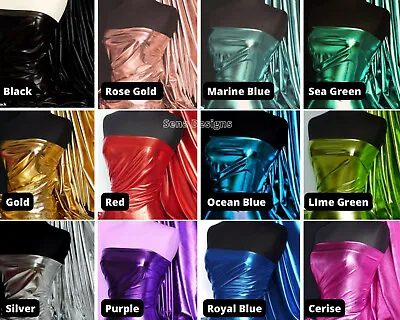 £8.99 • Buy Mirror Foil Fabric High Shine Liquid Wet Look Stretch Metallic Material 