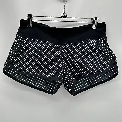 Lululemon Womens 4 Run Speed Shorts Black Biggie Dot Lined Brief Running Pockets • $38