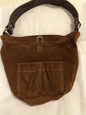 TYLIE MALIBU Once Bitten Bucket Purse Brown Suede Swarovski Crystal Strap • $64.99