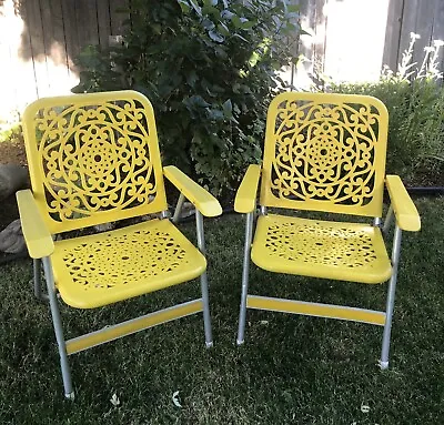 2 Vintage 1970s Mid Century Sun Terrace Outdoor Folding Lawn Chairs Rare Patio • $300