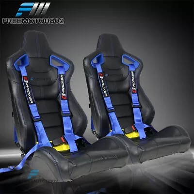 Adjust Universal Racing Seat PU Carbon & Dual Sliders & Buckle Seat Belts X2 • $394.99