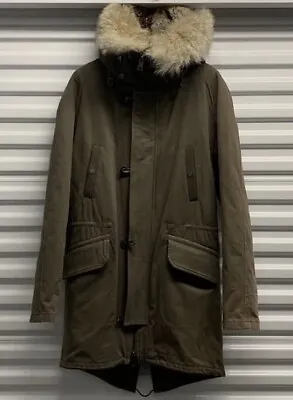 YVES SALOMON 100% Rabbit Coyote Fur Long Parka Men’s Size 48 (M) Fits L $3000 • $799.99