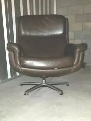 Overman? Danish Modern Vintage USA Mid Century Lounge Chair Brown Vinyl Swivel • $745