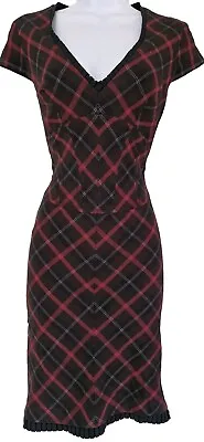 Womens Karen Millen Black Red Check Tartan Corset Fishtail Wool Bodycon Dress 10 • £59.99
