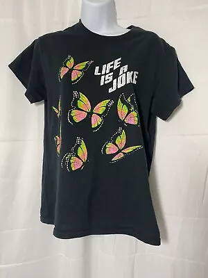 Spencers Women Funny T Shirt Black Life Is A Joke Butterflies Size Small • £11.57