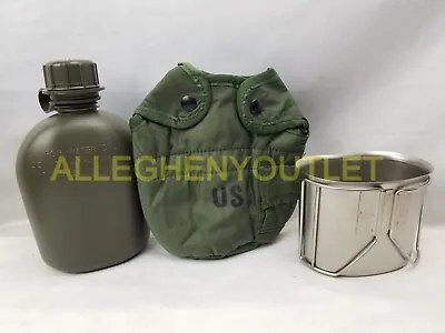 NEW USGI 1 QUART OD CANTEEN & 1QT COVER W/ IMPORTED Stainless Steel Canteen Cup • $22.90