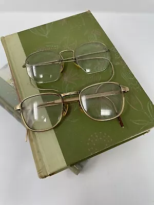 Vintage Wire Rim Glasses Eyeglasses 1/10 12K Gold Filled LOT (2) Half Octagon • $90