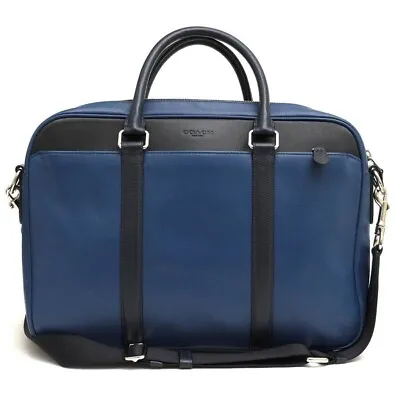 COACH Business Bag Metropolitan Indigo Blue Black Leather 56018 Perry Slim Brief • $222