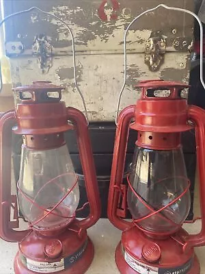 2 Stansport Red Hurricane Lantern Oil Lamp 12” Tall  Red Lantern Camping Lantern • $42